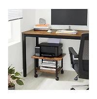 Slickblue Industrial Printer Stand Cart with Metal Frame and Wood Top - Storage with Bottom Shelf