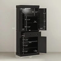 Homcom 71" Kitchen Pantry Cabinet with Large Storage and Led Lights,