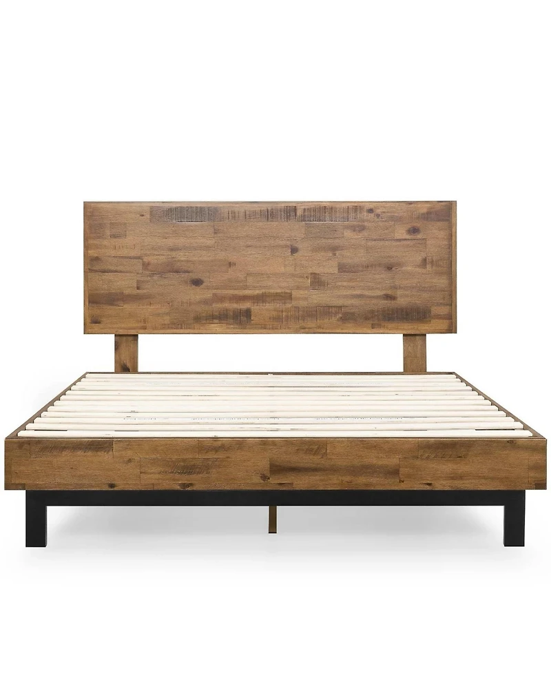 Modern Solid Wood Platform Bed – Adjustable Headboard and Sturdy Slat Support, No Box Spring Required