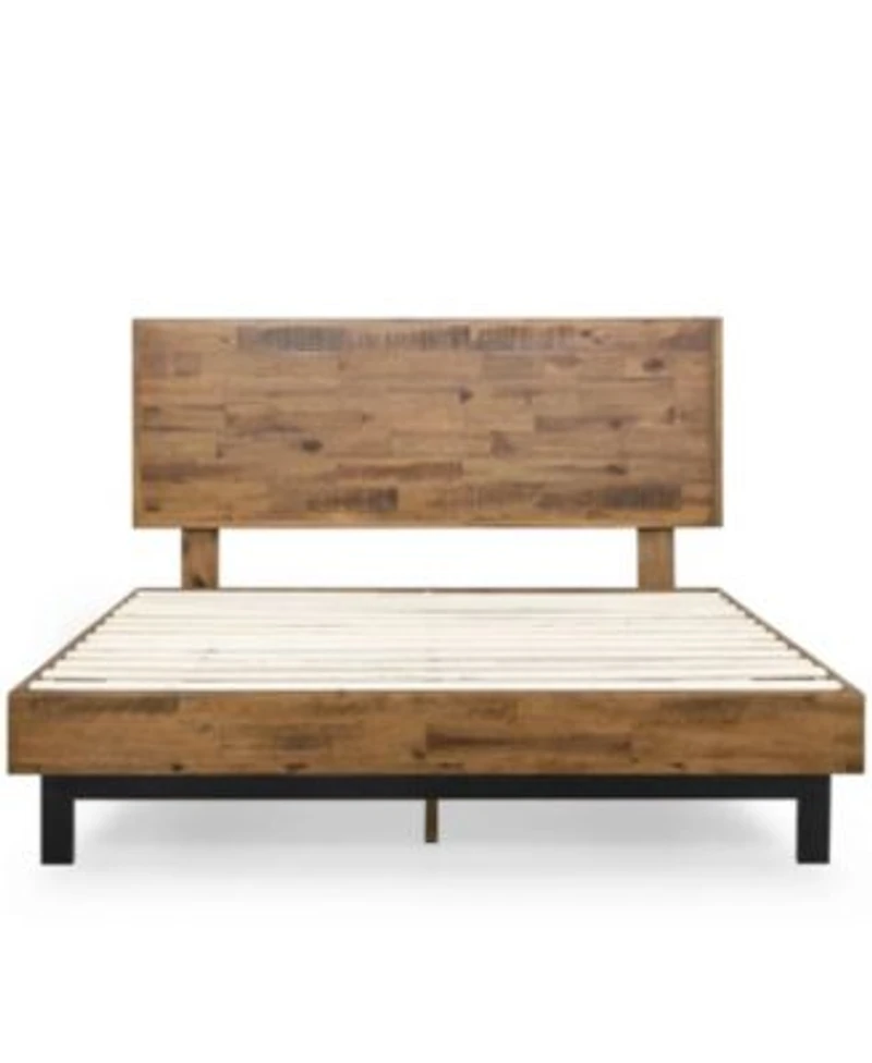 Slickblue Solid Wood Modern Platform Bed Frame With Adjustable Height Headboard