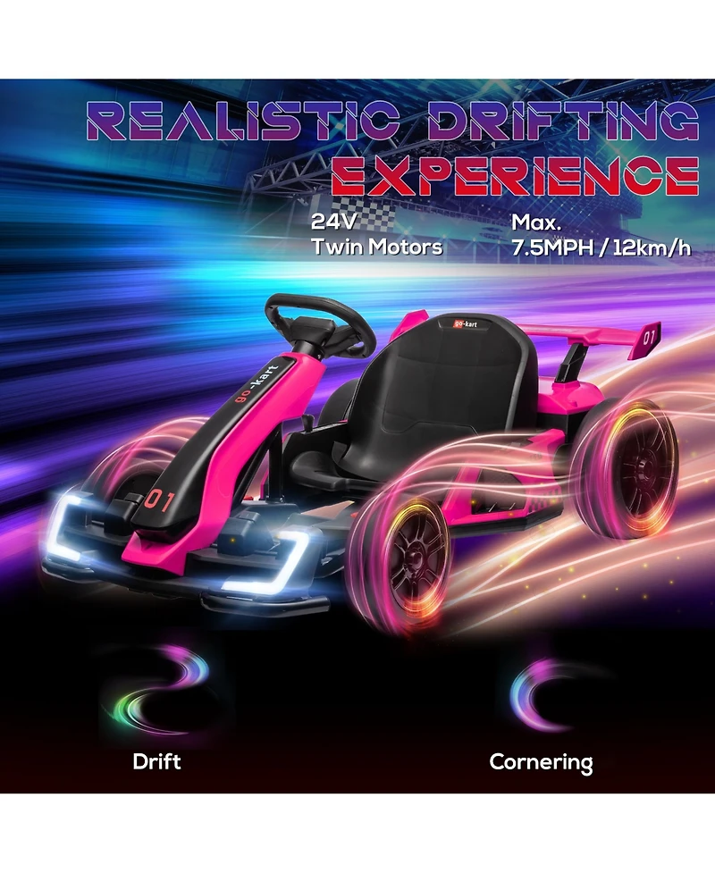 Aosom 24V 7.5 Mph Electric Go Kart with Adjustable Seat, Slow Start