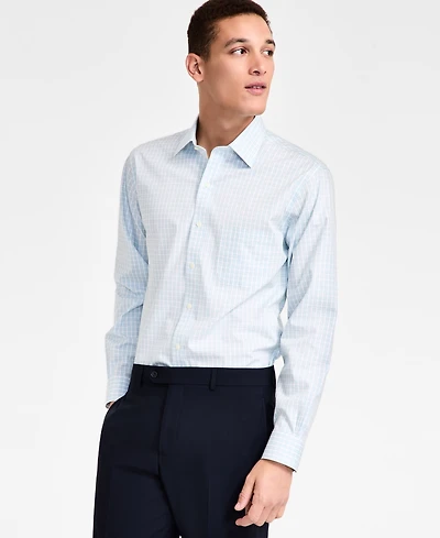 Men's Regular-Fit Non-Iron Spread Collar Gingham Pinpoint Dress Shirt