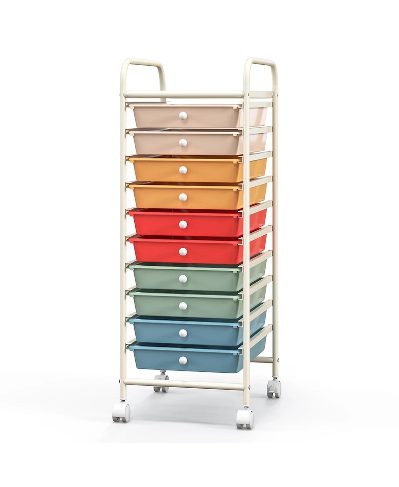 Gouun 10 Drawer Rolling Storage Cart Organizer with 4 Universal Casters