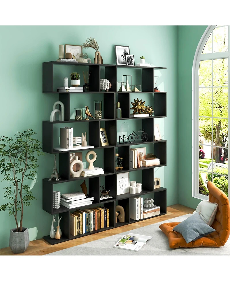 Gouun 6 Tier S-Shaped Bookshelf Storage Display Bookcase Decor Z-Shelf