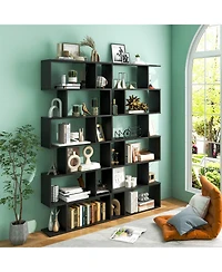 Gouun 6 Tier S-Shaped Bookshelf Storage Display Bookcase Decor Z-Shelf