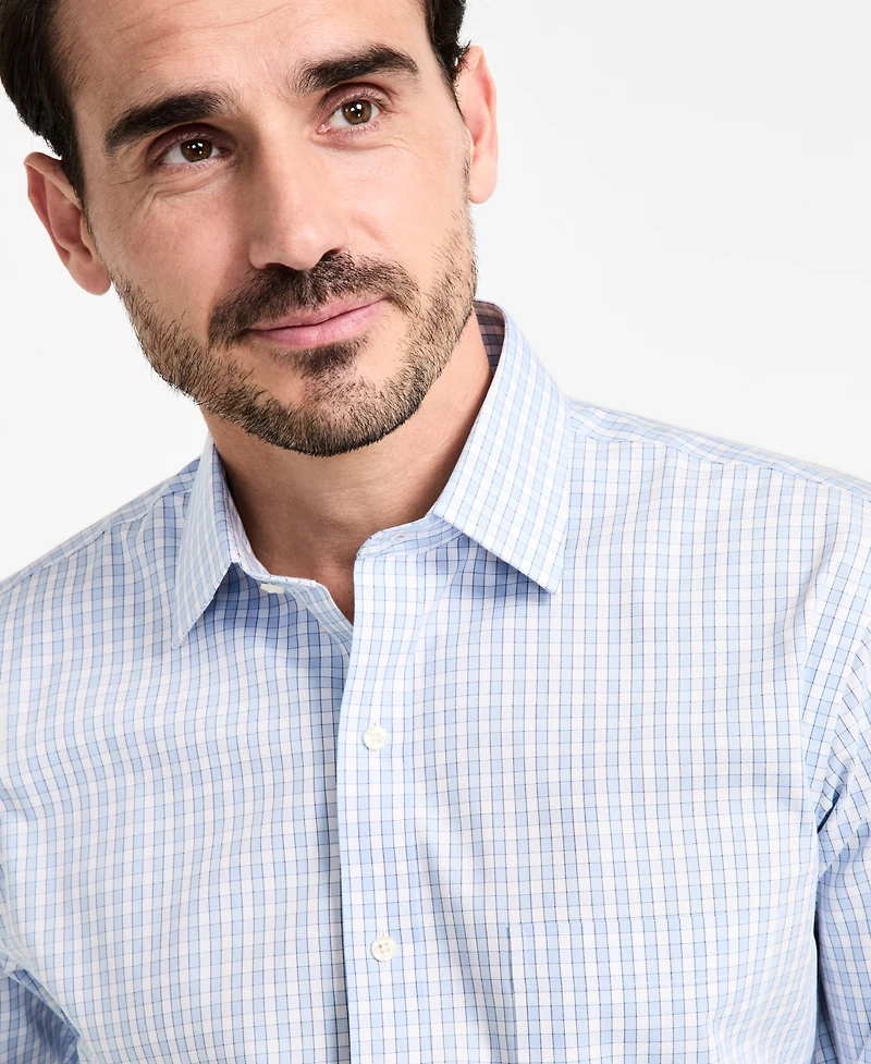 Men's Regular-Fit Non-Iron Spread Collar Gingham Pinpoint Dress Shirt