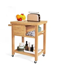 Gouun Bamboo Kitchen Trolley Cart with Tower Rack and Drawers