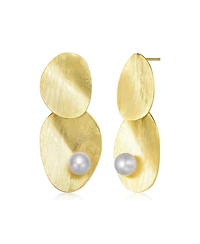 Sterling Silver 14K Gold Plated with Genuine Freshwater Pearl Unique Earrings