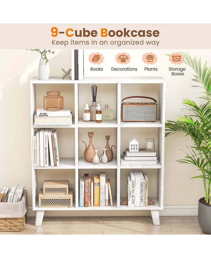 Gouun 9-Cube Bookcase with 6 Removable Shelves and Raised Support Feet