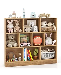 Gouun 41 inches Wooden Toy Storage Organizer with 10 Cubes for Kids