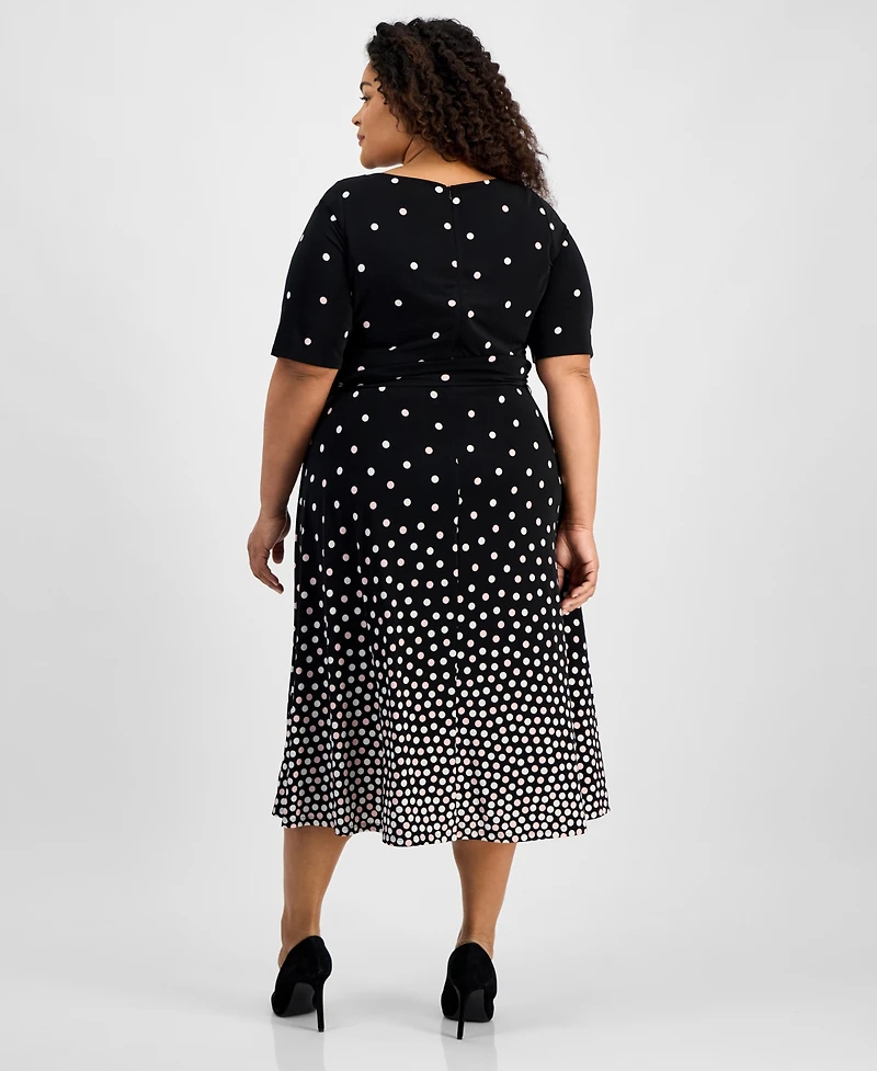 Kasper Plus Size Printed Tie-Waist Midi Dress