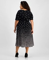 Kasper Plus Size Printed Tie-Waist Midi Dress