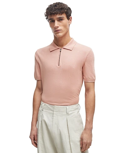 Boss by Hugo Boss Men's Linen-Blend Zip-Neck Knit Polo