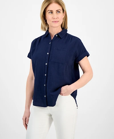 Style & Co Petite Cotton Gauze Camp Shirt, Created for Macy's