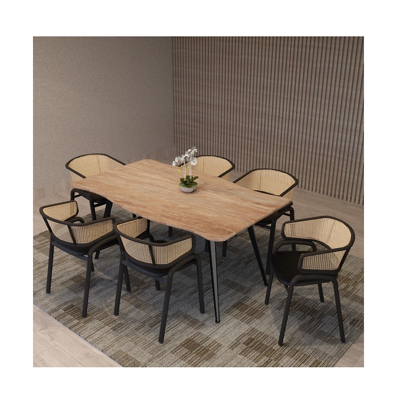 LeisureMod Dining Chair With Stainless Steel Legs Velvet Seat and Wicker Back