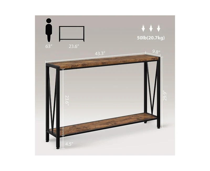 Console Table,2-Tier Entryway Table Featuring Ample Storage, Narrow Sofa Table with a V Design, Measuring 43" – Ideal for Your Entryway, L