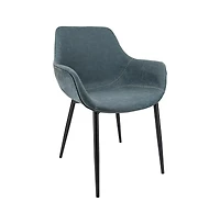 LeisureMod Markley Modern Leather Dining Arm Chair With Metal Legs