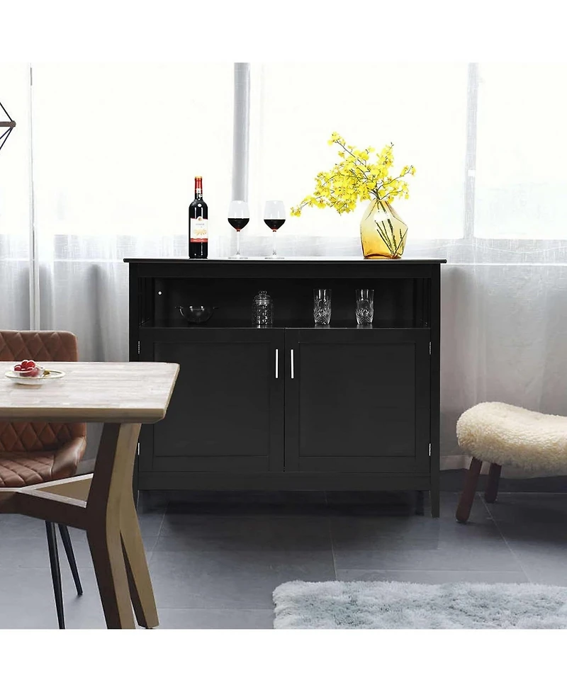 Kitchen Sideboard Cabinet – Wood Buffet with Hidden & Open Storage for Versatile Dining Room Organization