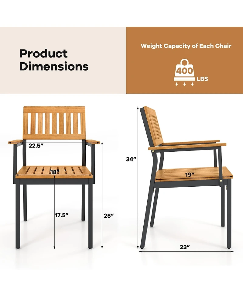 Gymax Dining Chair Set of 4 w/Acacia Wood Backrest Slanted Seat Comfortable Armrests