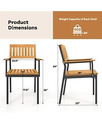 Gymax Dining Chair Set of 4 w/Acacia Wood Backrest Slanted Seat Comfortable Armrests