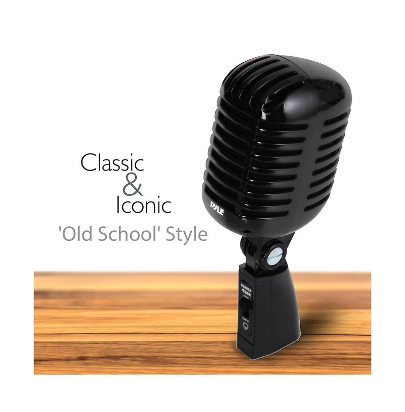 Pyle Classic Retro Dynamic Vocal Microphone, Vintage Style with 16' Xlr Cable (Black)