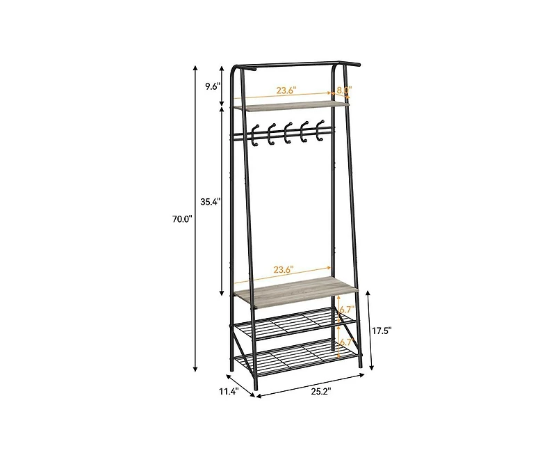 gaomon Coat Rack Shoe Bench with 5 Hooks, Hall Trees Entryway Bench with Storage, Multifunctional Hallway Organizer