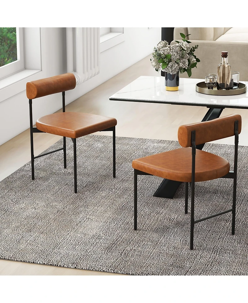 Gymax Dining Chair Set of 2 Faux Leather Upholstered Kitchen Side w/ Curved