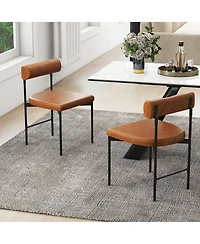 Gymax Dining Chair Set of 2 Faux Leather Upholstered Kitchen Side w/ Curved