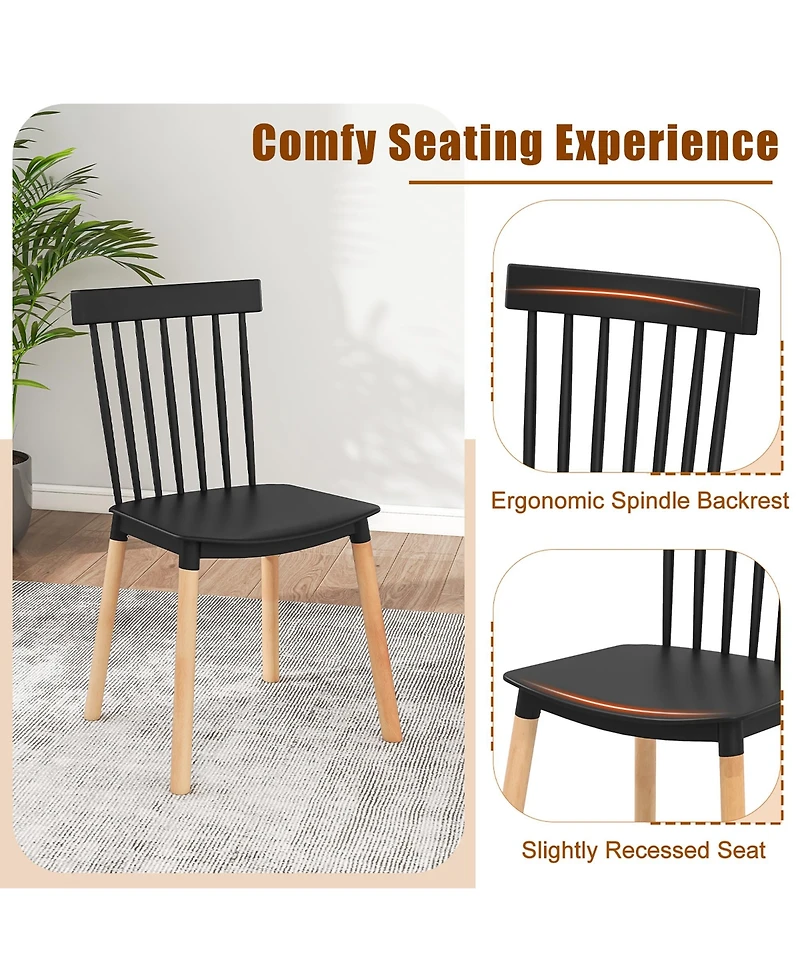 Gymax Set of 4 Windsor Dining Chairs w/ Spindle Backs & Curved Seats