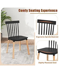 Gymax Set of 4 Windsor Dining Chairs w/ Spindle Backs & Curved Seats