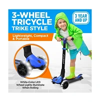 Hurtle 3-Wheel Foldable Kids Scooter With Led Wheel Lights - Blue