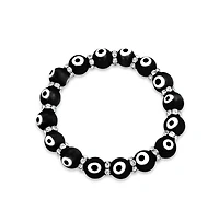 Bling Jewelry Colorful Turkish Glass Bead Evil Eye Stretch Bracelet with Crystal Spacers