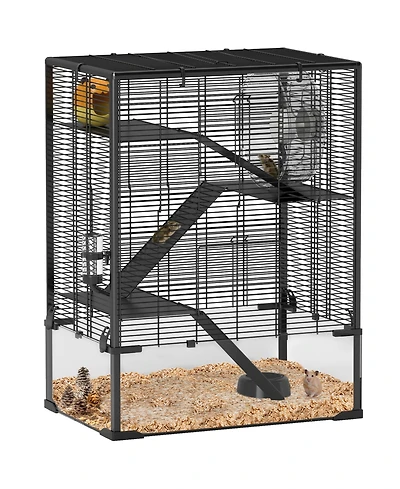 PawHut Hamster Cage, 4 Tiers Hamster k with Deep Glass Bottom, 24"L