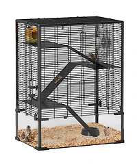 PawHut Hamster Cage, 4 Tiers Hamster k with Deep Glass Bottom, 24"L