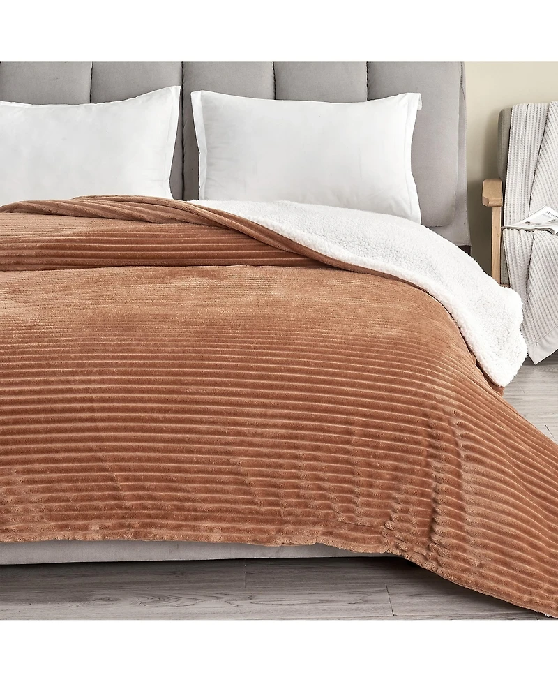 Linery & Co. Velvet Plush Fleece Sherpa Ribbed Throw Blanket