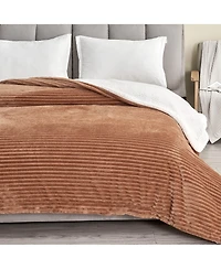 Linery & Co. Velvet Plush Fleece Sherpa Ribbed Throw Blanket