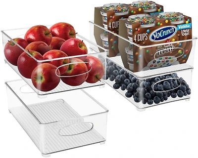 Sorbus 4 Pack Medium Stackable Clear Storage Bins with Handles- for Kitchen Pantry, Freezer & Fridge Organization