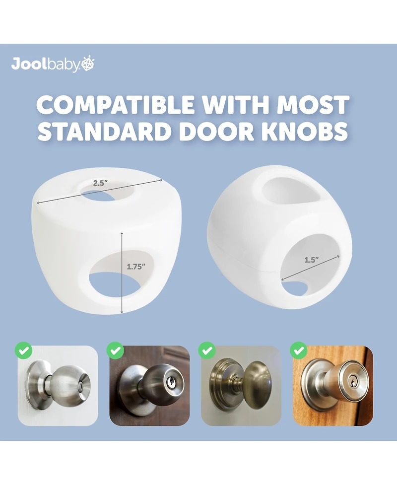 Jool Baby Toddler Door Knob Covers, Childproof, for spherical/Round Doorknobs Safety (4 Pack)