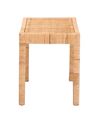 Baxton Studio Abelia Modern Bohemian Natural Rattan and Mahogany Wood Long Accent Bench