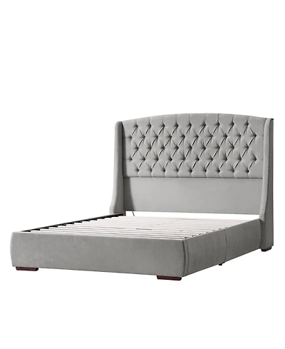Hulala Home Alina Modern 66.25" Bed with Solid Wood Feet and Charging Ports