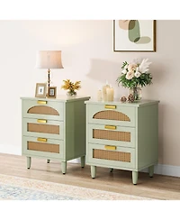Tribesigns Nightstand Set of 2, 3-Drawer Rattan Night Stand Side Table, Accent Bedside Tables End Table for Bedroom and Small Spaces, Easy Assembly (2