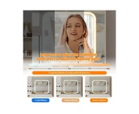gaomon Vanity Desk with Sliding Mirror and Lights, Makeup Vanity Set with Power Outlet, 4 Drawers, Stool, Open Shelves, 3 Color Lighting Modes