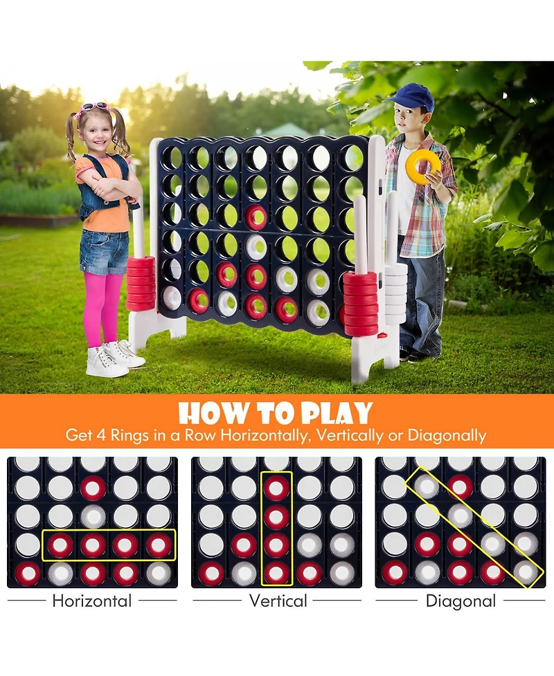 Gymax Giant 4 in A Row Jumbo 4-to-Score Game Set Kids Adults w/ 42 Jumbo Rings