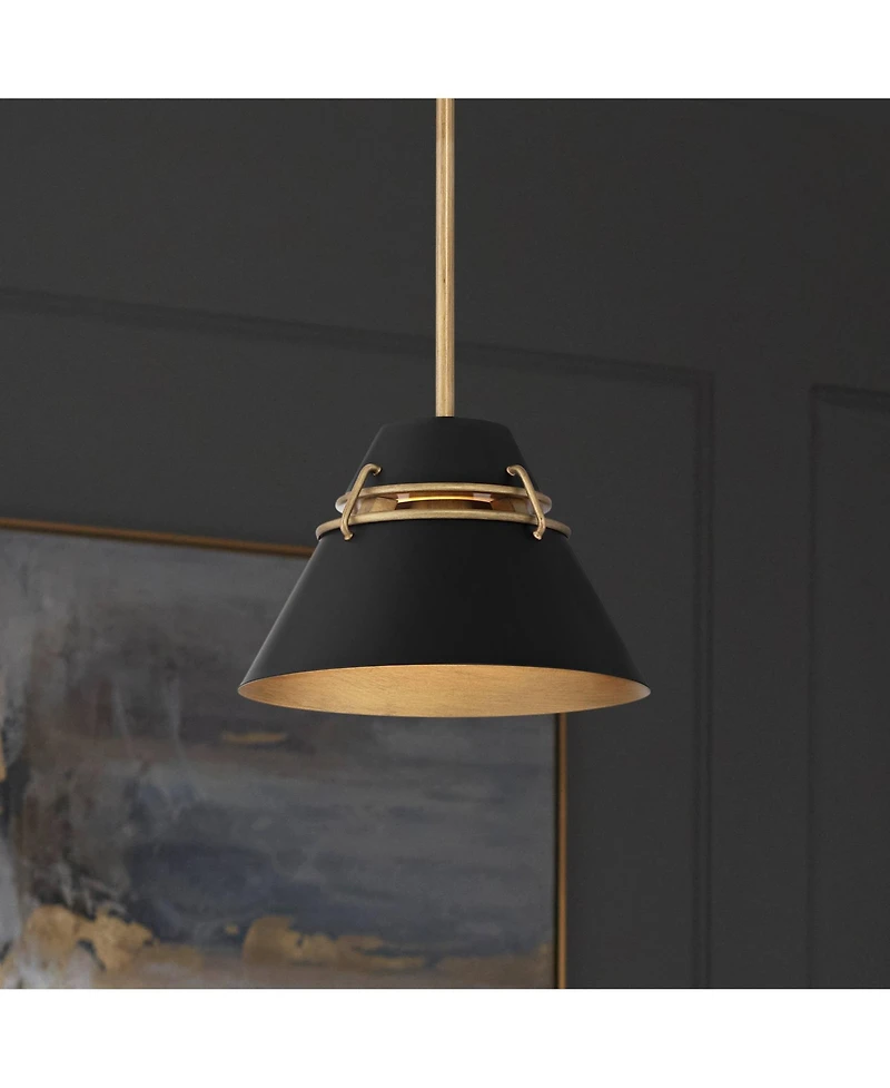 Possini Euro Design Curry 10" Modern Industrial Pendant Ceiling Light Fixture Dining Room Over Table Kitchen Island Foyer Hanging Black Gold Finish Me