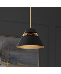 Possini Euro Design Curry 10" Modern Industrial Pendant Ceiling Light Fixture Dining Room Over Table Kitchen Island Foyer Hanging Black Gold Finish Me