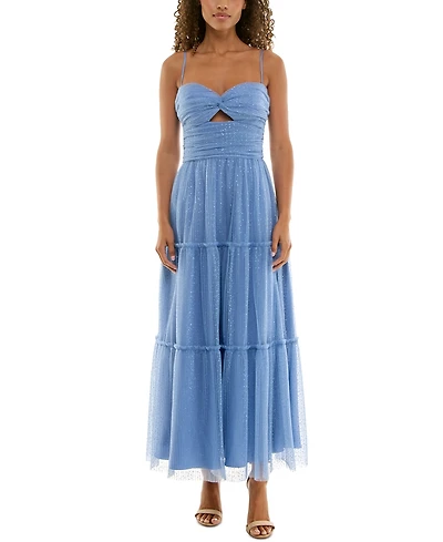 B Darlin Juniors' Sweetheart-Neck Glitter Tiered Dress