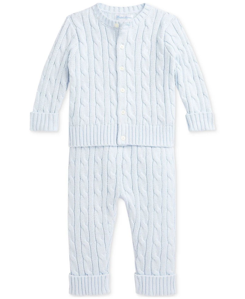 Polo Ralph Lauren Baby Boys Cotton Cable-Knit Cardigan & Pants Set