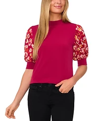 CeCe Women's Mock Neck Puff-Sleeve Top