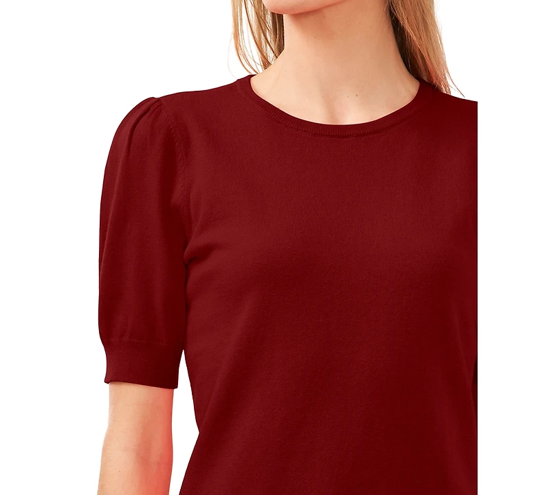 CeCe Women's Crewneck Puff Sleeve Cotton Sweater