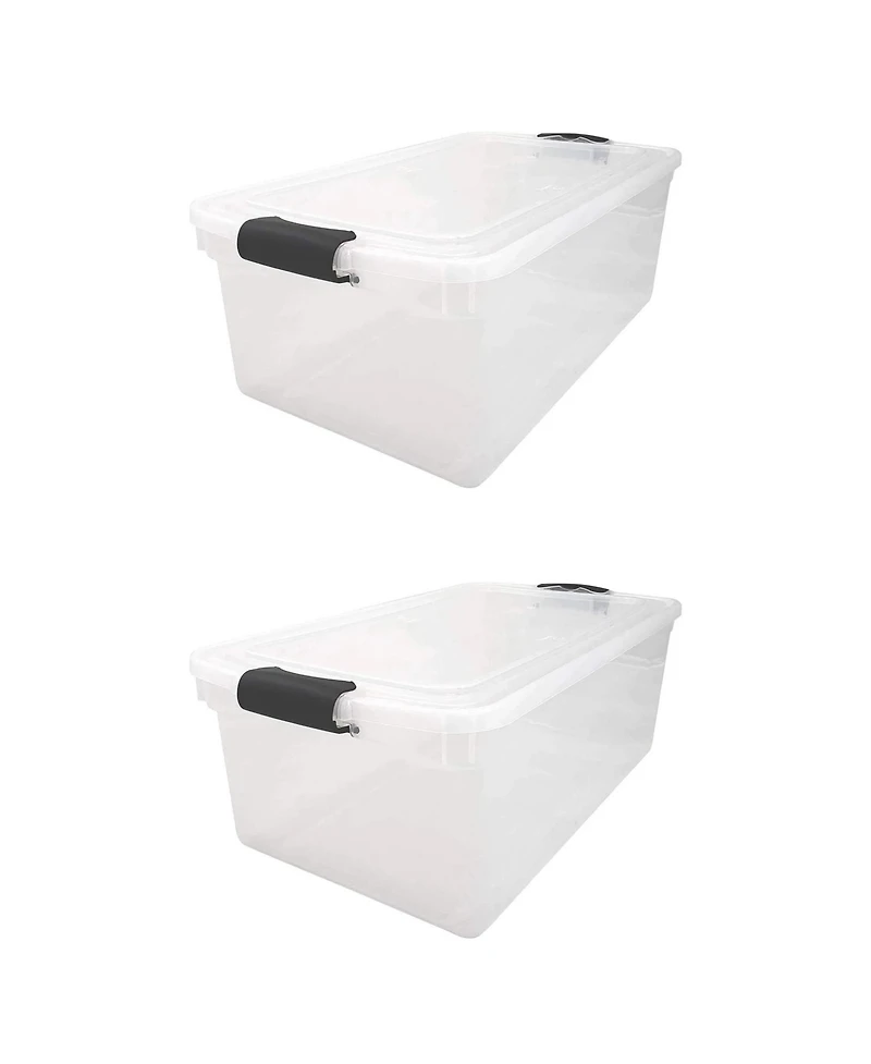 Homz 66 Qt Clear Storage Organizing Container Bin with Latching Lids, (2 Pack)